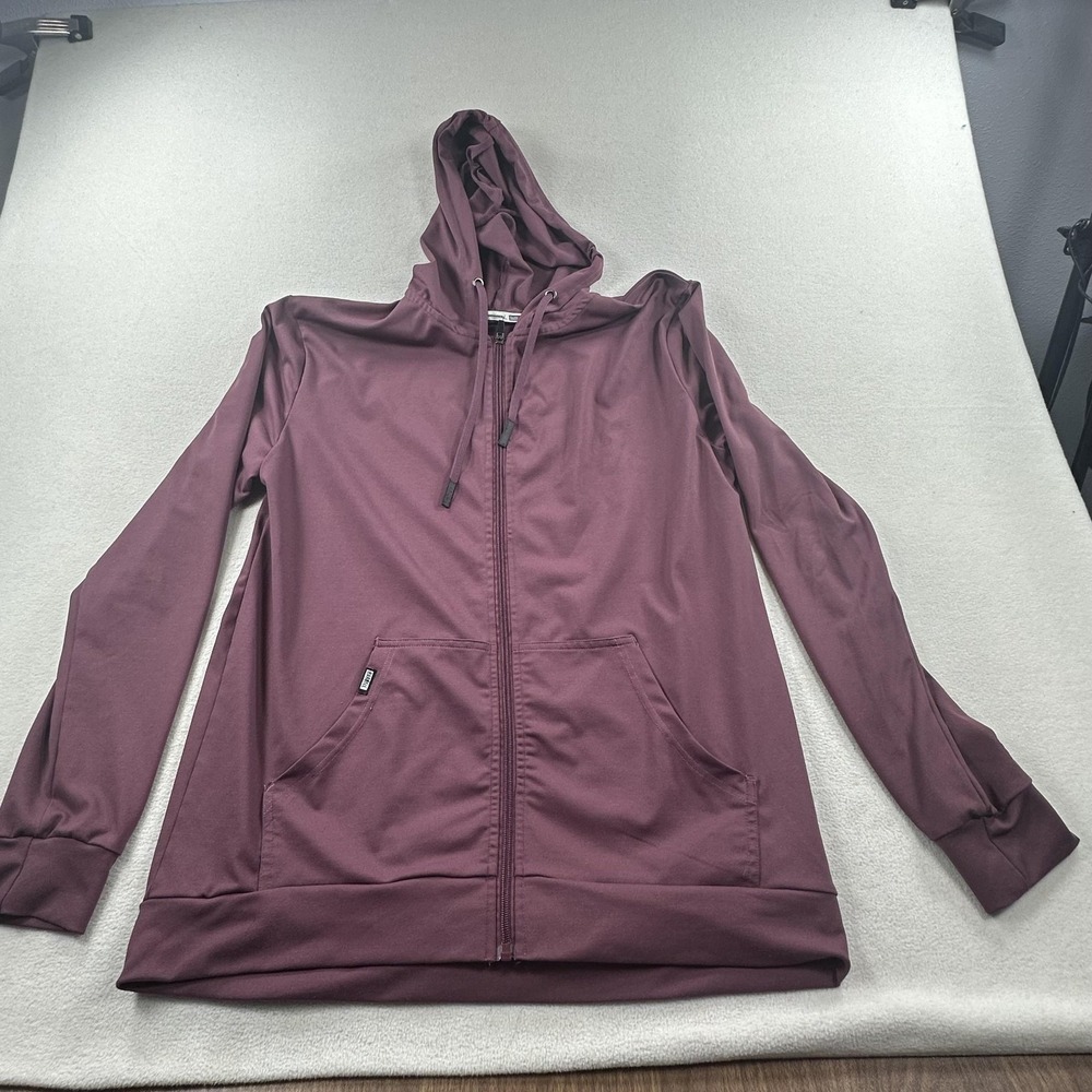 Barbell Hoodie Mens Medium Burgundy Full Zip Athletic Lightweight Sweatshirt